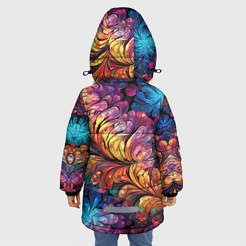 Зимняя куртка для девочки Витиеватый разноцветный абстрактный узор / 3D-Красный – фото 4