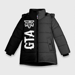Куртка зимняя для девочки GTA glitch на темном фоне по-вертикали, цвет: 3D-черный
