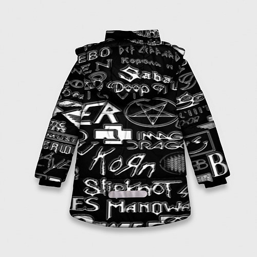 Зимняя куртка для девочки Логотипы рок групп металические / 3D-Черный – фото 2