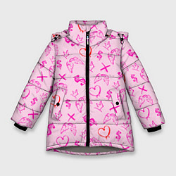 Куртка зимняя для девочки Паттерн - розовые граффити, цвет: 3D-светло-серый