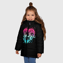 Куртка зимняя для девочки Разбитое сердце с линией пульса со свечением, цвет: 3D-черный — фото 2
