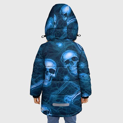 Зимняя куртка для девочки Синие черепа и кости / 3D-Красный – фото 4