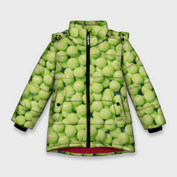 Куртка зимняя для девочки Много теннисных мячей, цвет: 3D-красный