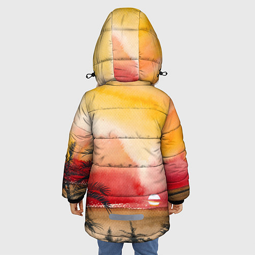 Зимняя куртка для девочки Тропический закат акварель / 3D-Красный – фото 4
