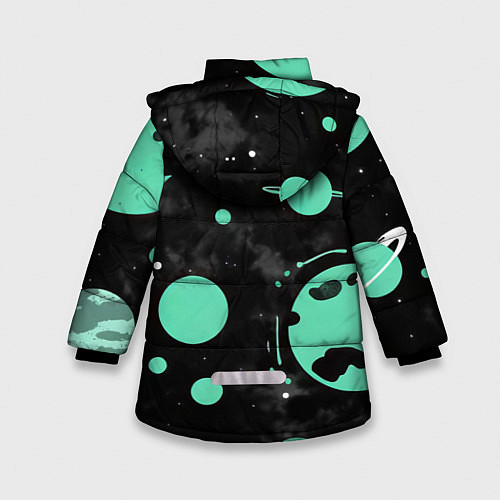 Зимняя куртка для девочки Чёрно-мятный космос от нейросети / 3D-Черный – фото 2