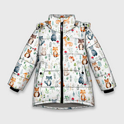 Зимняя куртка для девочки Акварельные сказочные лесные звери от нейросети -