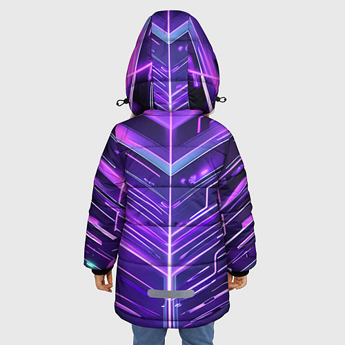 Зимняя куртка для девочки Фиолетовые неон полосы киберпанк / 3D-Красный – фото 4