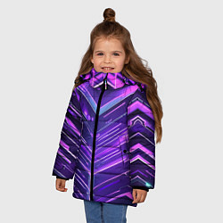 Куртка зимняя для девочки Фиолетовые неон полосы киберпанк, цвет: 3D-красный — фото 2
