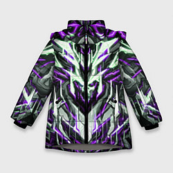 Куртка зимняя для девочки Неоновый фиолетовый кибер череп, цвет: 3D-светло-серый