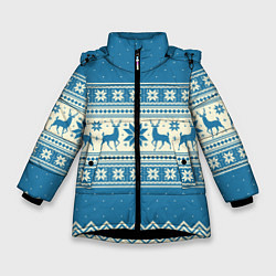 Зимняя куртка для девочки Sweater with deer on a blue background