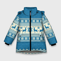 Зимняя куртка для девочки Sweater with deer on a blue background