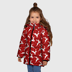 Куртка зимняя для девочки Красный паттерн с новогодними оленями, цвет: 3D-красный — фото 2