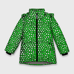 Куртка зимняя для девочки Белые пузырьки на зелёном фоне, цвет: 3D-светло-серый