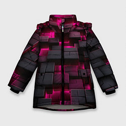 Куртка зимняя для девочки Фиолетовые и черные камни, цвет: 3D-светло-серый