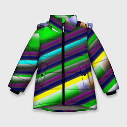 Куртка зимняя для девочки Размытые абстрактные полосы, цвет: 3D-светло-серый
