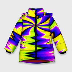 Куртка зимняя для девочки Неоновая фрактальная абстракция, цвет: 3D-красный