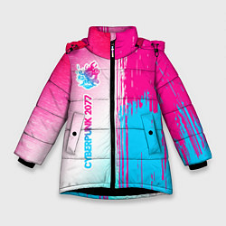 Куртка зимняя для девочки Cyberpunk 2077 neon gradient style по-вертикали, цвет: 3D-черный