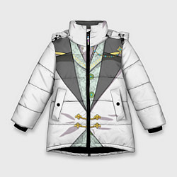 Зимняя куртка для девочки Белый мультяшный фрак с шейным платком