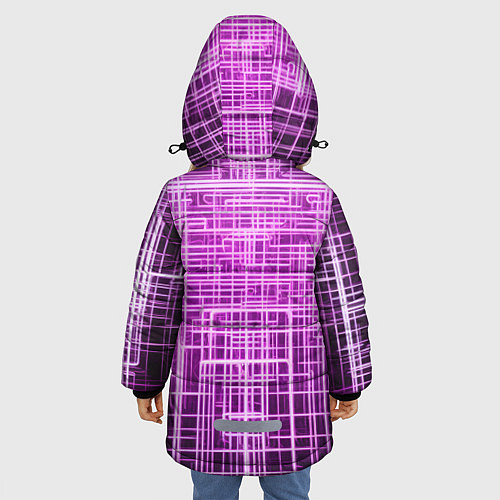 Зимняя куртка для девочки Фиолетовые неоновые полосы киберпанк / 3D-Красный – фото 4