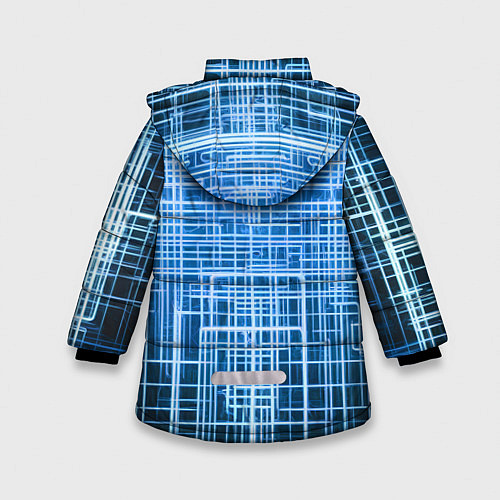 Зимняя куртка для девочки Синие неоновые полосы киберпанк / 3D-Черный – фото 2