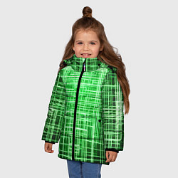 Куртка зимняя для девочки Зелёные неоновые полосы киберпанк, цвет: 3D-черный — фото 2