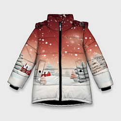 Куртка зимняя для девочки Огни рождественского города, цвет: 3D-черный