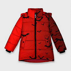 Зимняя куртка для девочки Летучие мыши на красном фоне