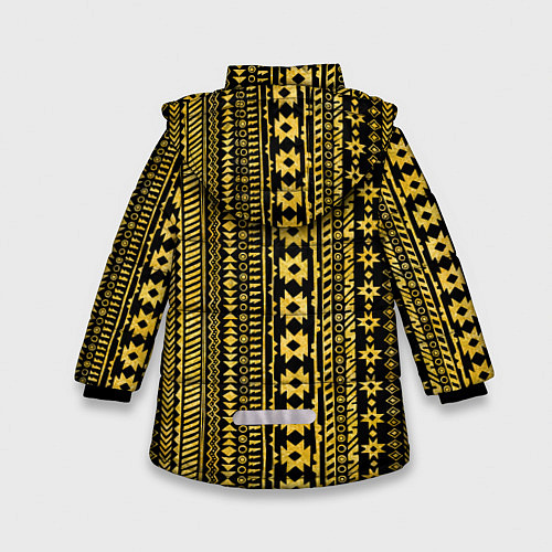 Зимняя куртка для девочки Африканские узоры жёлтый на чёрном / 3D-Светло-серый – фото 2