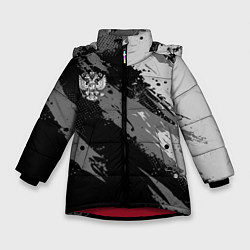 Куртка зимняя для девочки Герб РФ - серый монохромный, цвет: 3D-красный