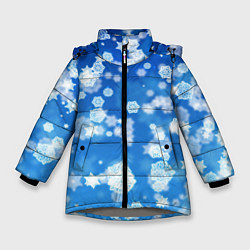 Зимняя куртка для девочки Декоративные снежинки на синем