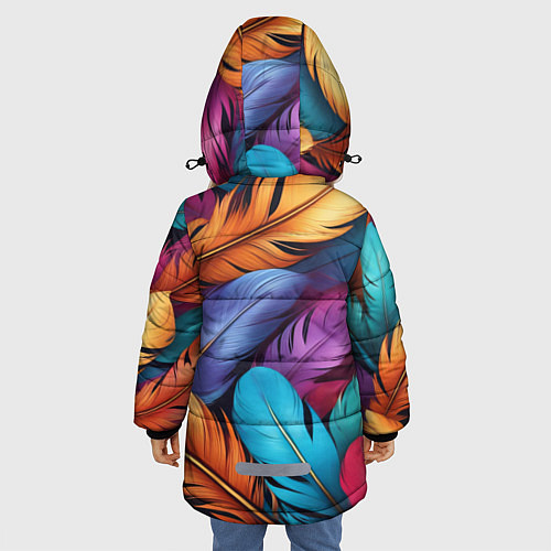 Зимняя куртка для девочки Перья паттерн - нейросеть / 3D-Светло-серый – фото 4