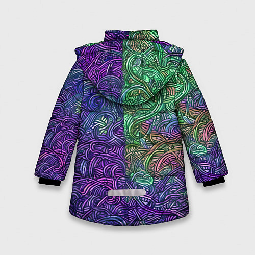 Зимняя куртка для девочки Вьющийся узор фиолетовый и зелёный / 3D-Черный – фото 2
