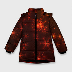 Зимняя куртка для девочки Абстрактные светящиеся красно оранжевые снежинки