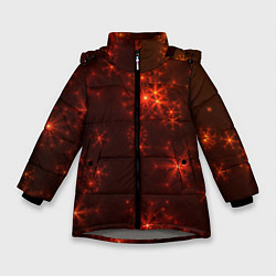 Зимняя куртка для девочки Абстрактные светящиеся красно оранжевые снежинки