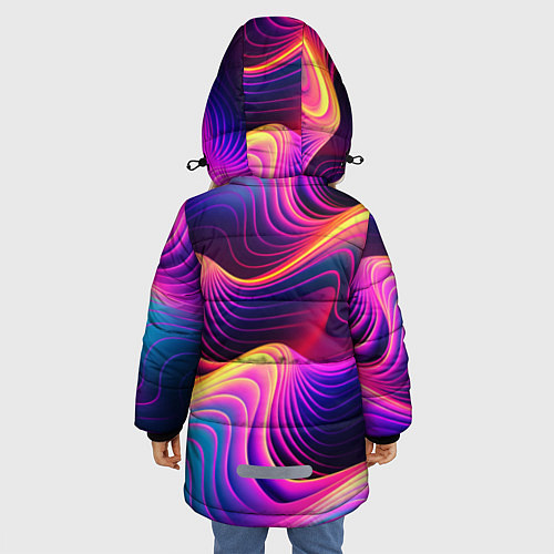 Зимняя куртка для девочки Неоновый узор неоновая волна / 3D-Красный – фото 4