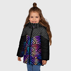 Куртка зимняя для девочки Сэйгайха - морские волны и северное сияние, цвет: 3D-черный — фото 2