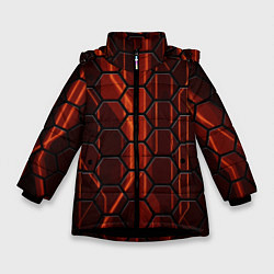 Куртка зимняя для девочки Огненные шестигранники соты, цвет: 3D-черный