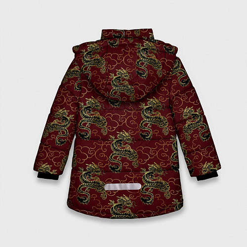 Зимняя куртка для девочки Азиатский стиль дракона / 3D-Черный – фото 2