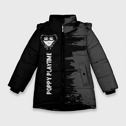Зимняя куртка для девочки Poppy Playtime glitch на темном фоне по-вертикали