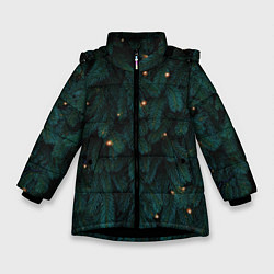 Куртка зимняя для девочки Ёлка и гирлянды, цвет: 3D-черный