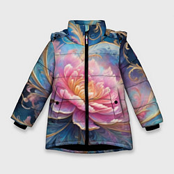 Куртка зимняя для девочки Цветок в космосе, цвет: 3D-черный