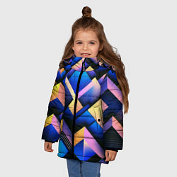 Куртка зимняя для девочки Неоновые абстрактные горы, цвет: 3D-светло-серый — фото 2