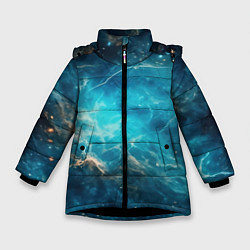 Куртка зимняя для девочки Голубая небула, цвет: 3D-черный