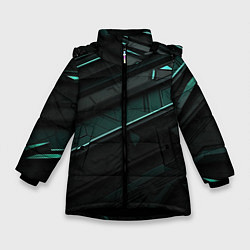 Куртка зимняя для девочки Черные объемные полосы с бирюзовой абстракцией, цвет: 3D-черный