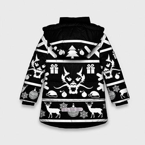 Зимняя куртка для девочки Новогодняя ёлка олень и дракон / 3D-Черный – фото 2