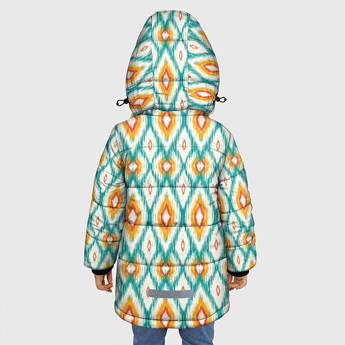 Зимняя куртка для девочки Геометрический узор икат - орнамент народов узбеки / 3D-Красный – фото 4