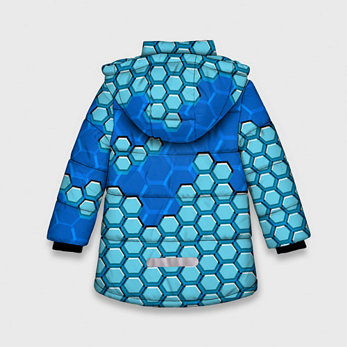 Зимняя куртка для девочки Синяя энерго-броня из шестиугольников / 3D-Светло-серый – фото 2