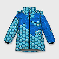 Зимняя куртка для девочки Синяя энерго-броня из шестиугольников