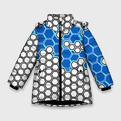 Зимняя куртка для девочки Синяя энерго-броня из шестиугольников