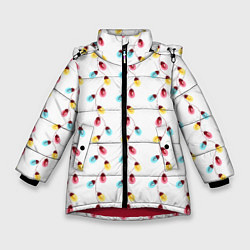 Куртка зимняя для девочки Новогодняя разноцветная гирлянда, цвет: 3D-красный